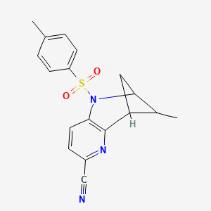 molecular formula C18H17N3O2S B12943957 3-Methyl-1-tosyl-1,2,3,4-tetrahydro-2,4-methano-1,5-naphthyridine-6-carbonitrile 