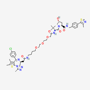 molecular formula C51H64ClN9O8S2 B12944024 (2S,4R)-1-((S)-2-(tert-Butyl)-19-((S)-4-(4-chlorophenyl)-2,3,9-trimethyl-6H-thieno[3,2-f][1,2,4]triazolo[4,3-a][1,4]diazepin-6-yl)-4,18-dioxo-6,9,12-trioxa-3,17-diazanonadecanoyl)-4-hydroxy-N-(4-(4-methylthiazol-5-yl)benzyl)pyrrolidine-2-carboxamide 