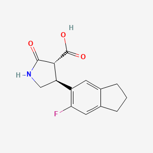 molecular formula C14H14FNO3 B12944180 Rel-(3R,4S)-4-(6-fluoro-2,3-dihydro-1H-inden-5-yl)-2-oxopyrrolidine-3-carboxylic acid 