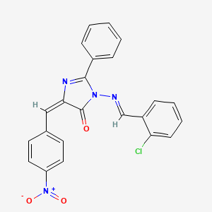 molecular formula C23H15ClN4O3 B12944219 1-((2-Chlorobenzylidene)amino)-4-(4-nitrobenzylidene)-2-phenyl-1H-imidazol-5(4H)-one 