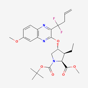 molecular formula C26H33F2N3O6 B12944223 (2S,3S,4R)-1-tert-Butyl 2-methyl 4-((3-(1,1-difluorobut-3-en-1-yl)-7-methoxyquinoxalin-2-yl)oxy)-3-ethylpyrrolidine-1,2-dicarboxylate 