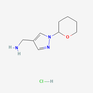 molecular formula C9H16ClN3O B12944318 (1-(Tetrahydro-2H-pyran-2-yl)-1H-pyrazol-4-yl)methanamine hydrochloride 