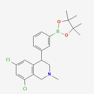 molecular formula C22H26BCl2NO2 B12944513 6,8-Dichloro-2-methyl-4-(3-(4,4,5,5-tetramethyl-1,3,2-dioxaborolan-2-yl)phenyl)-1,2,3,4-tetrahydroisoquinoline 