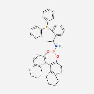 molecular formula C40H39NO2P2 B12944535 N-[1-(2-diphenylphosphanylphenyl)ethyl]-12,14-dioxa-13-phosphapentacyclo[13.8.0.02,11.03,8.018,23]tricosa-1(15),2(11),3(8),9,16,18(23)-hexaen-13-amine 