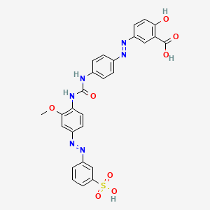 molecular formula C27H22N6O8S B12944603 Benzoic acid, 2-hydroxy-5-[[4-[[[[2-methoxy-4-[(3-sulfophenyl)azo]phenyl]amino]carbonyl]amino]phenyl]azo]- CAS No. 47834-75-3