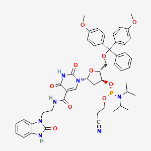 molecular formula C49H56N7O10P B12944659 (2R,3S,5R)-2-((Bis(4-methoxyphenyl)(phenyl)methoxy)methyl)-5-(2,4-dioxo-5-((2-(2-oxo-2,3-dihydro-1H-benzo[d]imidazol-1-yl)ethyl)carbamoyl)-3,4-dihydropyrimidin-1(2H)-yl)tetrahydrofuran-3-yl (2-cyanoethyl) diisopropylphosphoramidite 