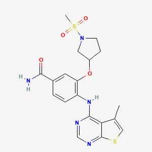 molecular formula C19H21N5O4S2 B12944821 3-(1-Methanesulfonyl-pyrrolidin-3-yloxy)-4-(5-methylthieno[2,3-d]pyrimidin-4-ylamino)-benzamide 