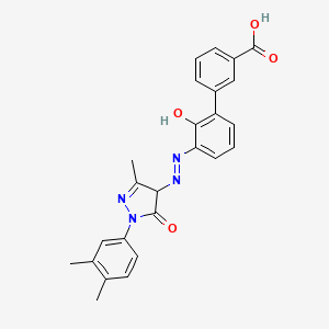 molecular formula C25H22N4O4 B12944909 (Z)-3'-((1-(3,4-Dimethylphenyl)-3-methyl-5-oxo-4,5-dihydro-1H-pyrazol-4-yl)diazenyl)-2'-hydroxy-[1,1'-biphenyl]-3-carboxylic acid 