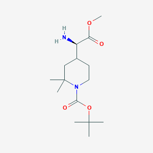 molecular formula C15H28N2O4 B12944964 tert-Butyl 4-((R)-1-amino-2-methoxy-2-oxoethyl)-2,2-dimethylpiperidine-1-carboxylate 