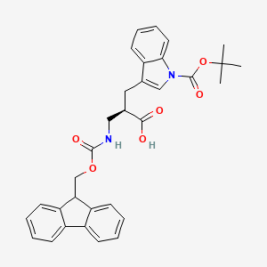 molecular formula C32H32N2O6 B12944997 (2R)-2-[(1-tert-butoxycarbonylindol-3-yl)methyl]-3-(9H-fluoren-9-ylmethoxycarbonylamino)propanoic acid 