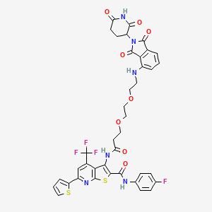 molecular formula C39H32F4N6O8S2 B12945493 3-(3-(2-(2-((2-(2,6-Dioxopiperidin-3-yl)-1,3-dioxoisoindolin-4-yl)amino)ethoxy)ethoxy)propanamido)-N-(4-fluorophenyl)-6-(thiophen-2-yl)-4-(trifluoromethyl)thieno[2,3-b]pyridine-2-carboxamide 