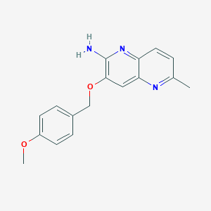 molecular formula C17H17N3O2 B12945607 3-((4-Methoxybenzyl)oxy)-6-methyl-1,5-naphthyridin-2-amine 