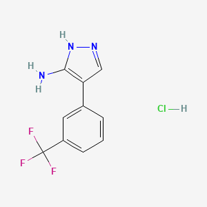 molecular formula C10H9ClF3N3 B12946017 Pyrazole, 3-amino-4-(alpha,alpha,alpha-trifluoro-m-tolyl)-, hydrochloride CAS No. 10033-14-4