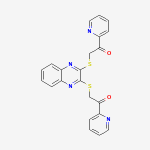 molecular formula C22H16N4O2S2 B12946113 2,2'-(Quinoxaline-2,3-diylbis(sulfanediyl))bis(1-(pyridin-2-yl)ethanone) 