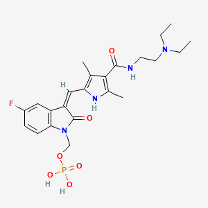 molecular formula C23H30FN4O6P B12946205 (Z)-(3-((4-((2-(Diethylamino)ethyl)carbamoyl)-3,5-dimethyl-1H-pyrrol-2-yl)methylene)-5-fluoro-2-oxoindolin-1-yl)methyl dihydrogen phosphate 