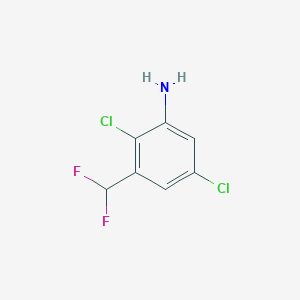 molecular formula C7H5Cl2F2N B12946306 2,5-Dichloro-3-(difluoromethyl)aniline 