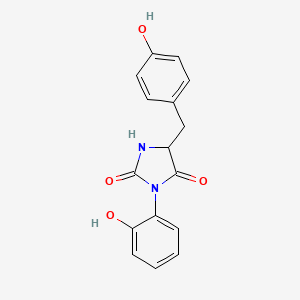 molecular formula C16H14N2O4 B12946560 5-(4-Hydroxybenzyl)-3-(2-hydroxyphenyl)imidazolidine-2,4-dione CAS No. 20852-40-8