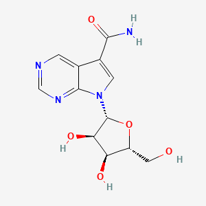 molecular formula C12H14N4O5 B12946563 7-((2R,3R,4S,5R)-3,4-Dihydroxy-5-(hydroxymethyl)tetrahydrofuran-2-yl)-7H-pyrrolo[2,3-d]pyrimidine-5-carboxamide 