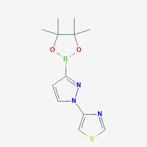 molecular formula C12H16BN3O2S B12946861 4-(3-(4,4,5,5-Tetramethyl-1,3,2-dioxaborolan-2-yl)-1H-pyrazol-1-yl)thiazole 