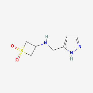 molecular formula C7H11N3O2S B12946917 3-(((1H-Pyrazol-3-yl)methyl)amino)thietane 1,1-dioxide 