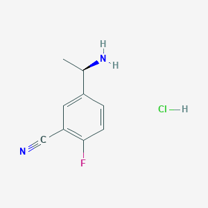 molecular formula C9H10ClFN2 B12946927 (R)-5-(1-Aminoethyl)-2-fluorobenzonitrile hydrochloride CAS No. 1257106-71-0