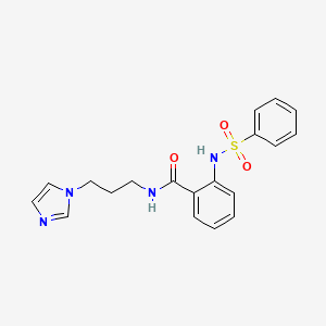 molecular formula C19H20N4O3S B12947088 2-[(Benzenesulfonyl)amino]-N-[3-(1H-imidazol-1-yl)propyl]benzamide CAS No. 90259-65-7