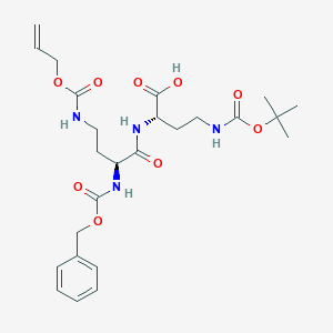 molecular formula C25H36N4O9 B12947266 (S)-2-((S)-4-(((Allyloxy)carbonyl)amino)-2-(((benzyloxy)carbonyl)amino)butanamido)-4-((tert-butoxycarbonyl)amino)butanoic acid 