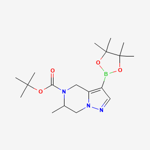 molecular formula C18H30BN3O4 B12947454 tert-Butyl 6-methyl-3-(4,4,5,5-tetramethyl-1,3,2-dioxaborolan-2-yl)-6,7-dihydropyrazolo[1,5-a]pyrazine-5(4H)-carboxylate 