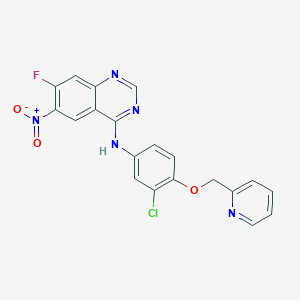 molecular formula C20H13ClFN5O3 B12947788 N-(3-chloro-4-(pyridin-2-ylmethoxy)phenyl)-7-fluoro-6-nitroquinazolin-4-amine 