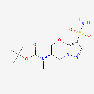 molecular formula C12H20N4O5S B12947916 tert-Butyl (S)-methyl(3-sulfamoyl-6,7-dihydro-5H-pyrazolo[5,1-b][1,3]oxazin-6-yl)carbamate 