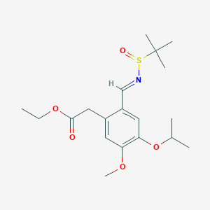 molecular formula C19H29NO5S B12948050 Ethyl (S,E)-2-(2-(((tert-butylsulfinyl)imino)methyl)-4-isopropoxy-5-methoxyphenyl)acetate 