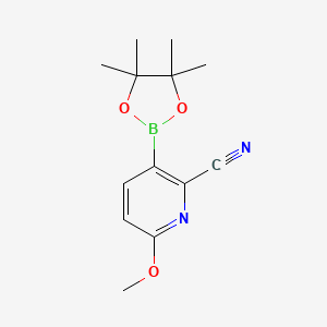 molecular formula C13H17BN2O3 B12948064 6-Methoxy-3-(4,4,5,5-tetramethyl-1,3,2-dioxaborolan-2-yl)picolinonitrile 