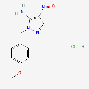 molecular formula C11H13ClN4O2 B12948123 1-(4-Methoxybenzyl)-4-nitroso-1H-pyrazol-5-amine hydrochloride 