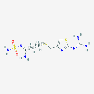 molecular formula C8H15N7O2S3 B12948340 3-[[2-(diaminomethylideneamino)-1,3-thiazol-4-yl]methylsulfanyl]-N'-sulfamoyl(1,2,3-13C3)propanimidamide 