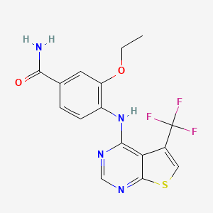 molecular formula C16H13F3N4O2S B12948359 3-Ethoxy-4-(5-trifluoromethyl-thieno[2,3-d]pyrimidin-4-ylamino)-benzamide 