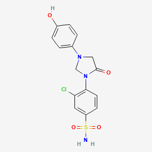 molecular formula C15H14ClN3O4S B12948399 Benzenesulfonamide, 3-chloro-4-(3-(4-hydroxyphenyl)-5-oxo-1-imidazolidinyl)- CAS No. 65653-83-0