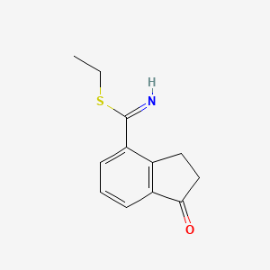 molecular formula C12H13NOS B12948533 Ethyl 1-oxo-2,3-dihydro-1H-indene-4-carbimidothioate 