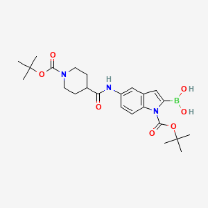 molecular formula C24H34BN3O7 B12948887 1H-Indole-1-carboxylic acid, 2-borono-5-[[[1-[(1,1-dimethylethoxy)carbonyl]-4-piperidinyl]carbonyl]amino]-, 1-(1,1-dimethylethyl) ester 