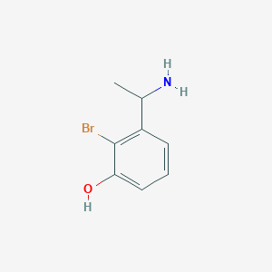 molecular formula C8H10BrNO B12948975 Phenol, 3-(1-aminoethyl)-2-bromo- 