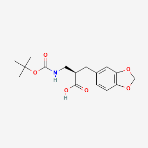 molecular formula C16H21NO6 B12948977 (R)-3-(Benzo[d][1,3]dioxol-5-yl)-2-(((tert-butoxycarbonyl)amino)methyl)propanoic acid 