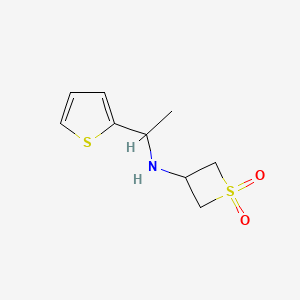 molecular formula C9H13NO2S2 B12949354 3-((1-(Thiophen-2-yl)ethyl)amino)thietane 1,1-dioxide 