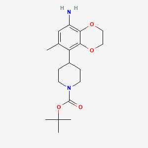 molecular formula C19H28N2O4 B12949412 tert-Butyl 4-(8-amino-6-methyl-2,3-dihydrobenzo[b][1,4]dioxin-5-yl)piperidine-1-carboxylate 