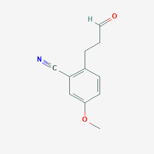 molecular formula C11H11NO2 B12949546 5-Methoxy-2-(3-oxopropyl)-benzonitrile 