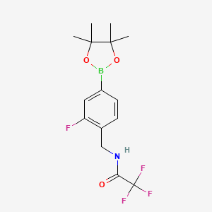 molecular formula C15H18BF4NO3 B12950367 2,2,2-Trifluoro-N-(2-fluoro-4-(4,4,5,5-tetramethyl-1,3,2-dioxaborolan-2-yl)benzyl)acetamide 