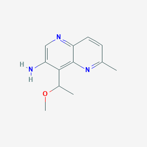 molecular formula C12H15N3O B12950376 4-(1-Methoxyethyl)-6-methyl-1,5-naphthyridin-3-amine 