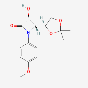 molecular formula C15H19NO5 B12950384 (3R,4R)-4-((S)-2,2-Dimethyl-1,3-dioxolan-4-yl)-3-hydroxy-1-(4-methoxyphenyl)azetidin-2-one 