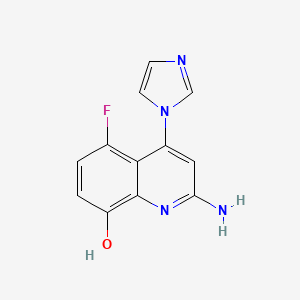 2-Azanyl-5-fluoranyl-4-imidazol-1-yl-quinolin-8-ol