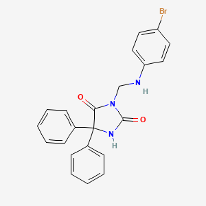 molecular formula C22H18BrN3O2 B12950764 3-{[(4-Bromophenyl)amino]methyl}-5,5-diphenylimidazolidine-2,4-dione CAS No. 859-69-8