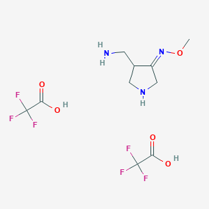 molecular formula C10H15F6N3O5 B12950934 (Z)-4-(Aminomethyl)pyrrolidin-3-one O-methyl oxime bis(2,2,2-trifluoroacetate) 