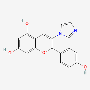 molecular formula C18H14N2O4 B12951159 2-(4-hydroxyphenyl)-3-(1H-imidazol-1-yl)-2H-chromene-5,7-diol CAS No. 89782-01-4